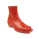 Ion Stained Leather Square Ankle Boots - Red