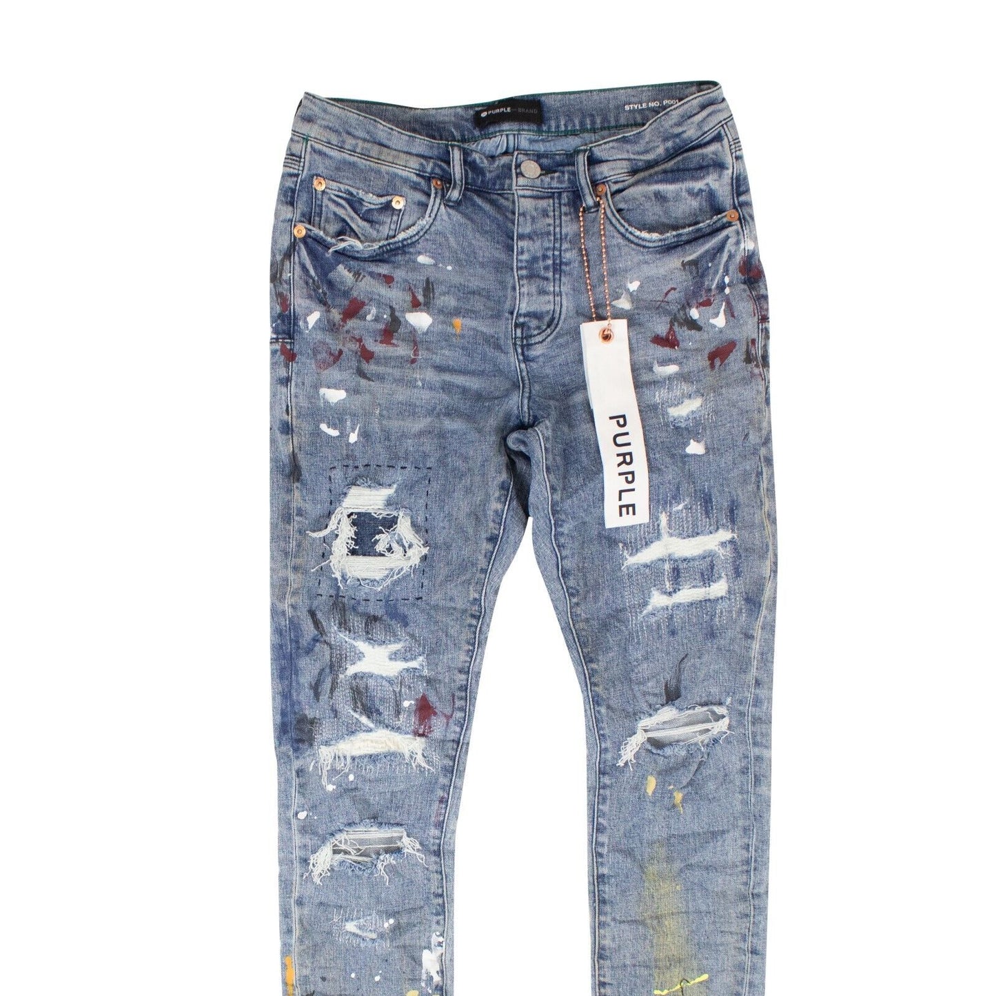 Indigo Faded Paint Repair Jeans