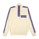White Oblique Motif High Collar Pullover Sweater