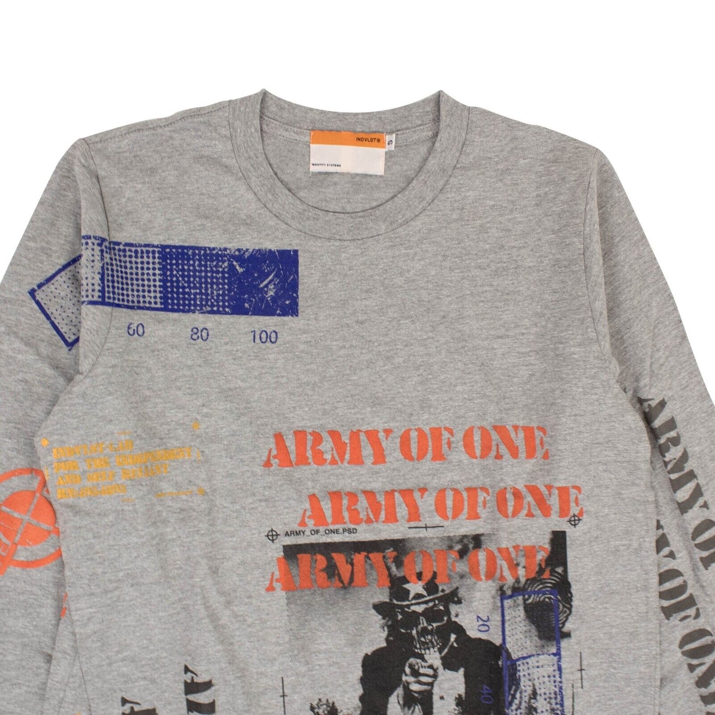 Indvlst Hand Printed Army Of One Ls T-Shirt - Gray