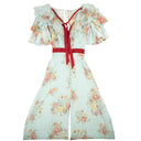 Rodarte Floral Silk Satin Chiffon Jumpsuit - Light Blue
