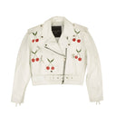 Patrick Church Hand Painted Cherry Leather Jacket - White