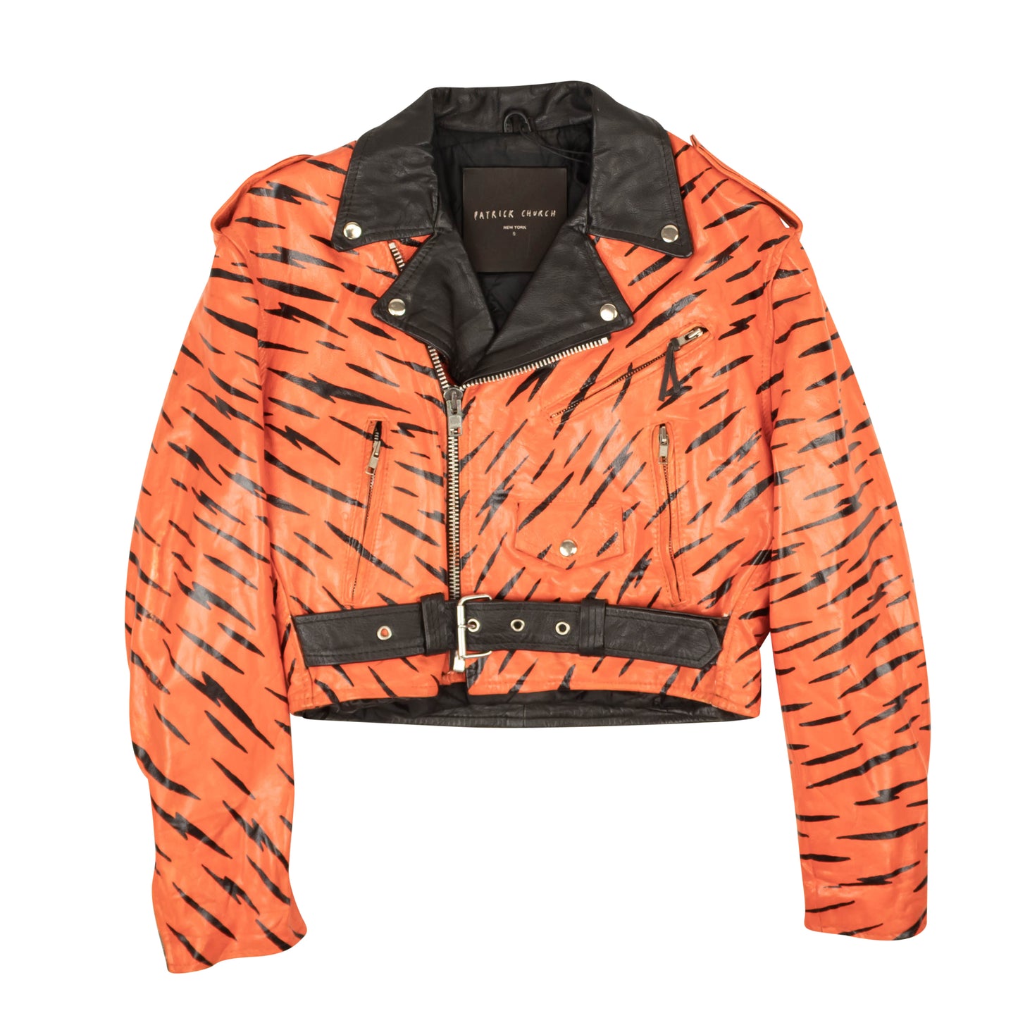 Patrick Church Tiger Hand Painted Leather Jacket - Orange