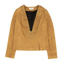 SAINT LAURENT BROWN KAFTAN SUEDE TOP