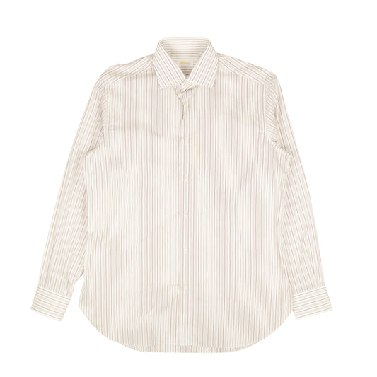 Brioni Pinstripe Dress Shirt - White/Brown
