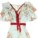 Rodarte Floral Silk Satin Chiffon Jumpsuit - Light Blue
