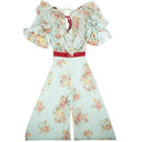 Rodarte Floral Silk Satin Chiffon Jumpsuit - Light Blue