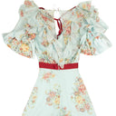 Rodarte Floral Silk Satin Chiffon Jumpsuit - Light Blue