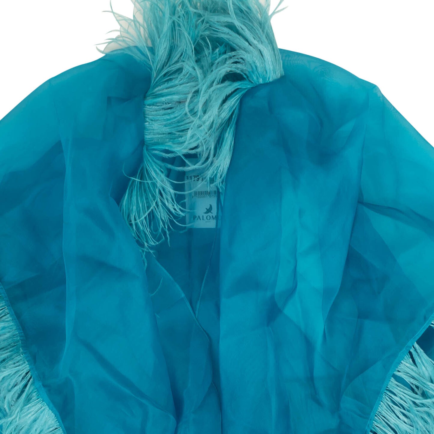 Palomo Feather Trim Silk Robe - Blue/Green