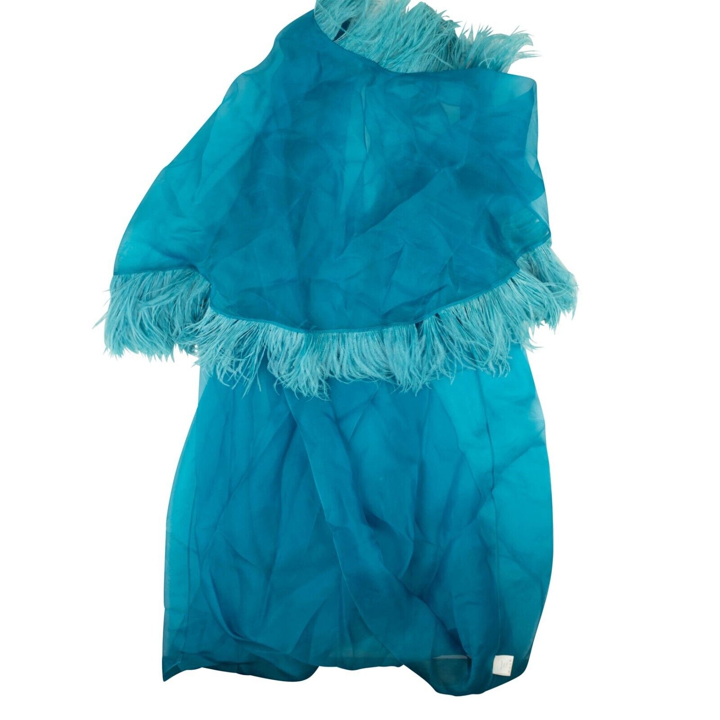 Palomo Feather Trim Silk Robe - Blue/Green