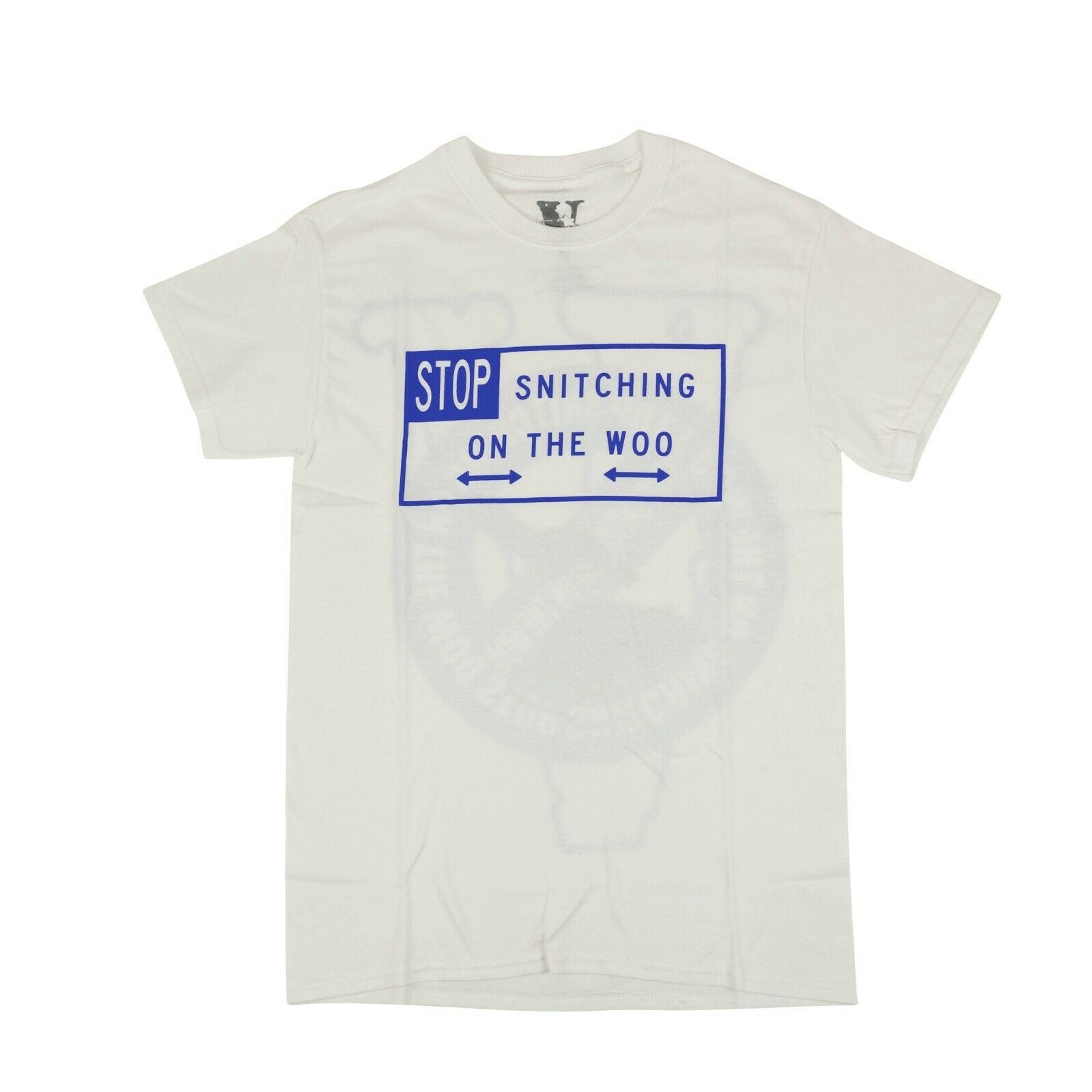 Vlone X Pop Smoke 'Stop Snitching' Short Sleeves T-Shirt - White/Blue