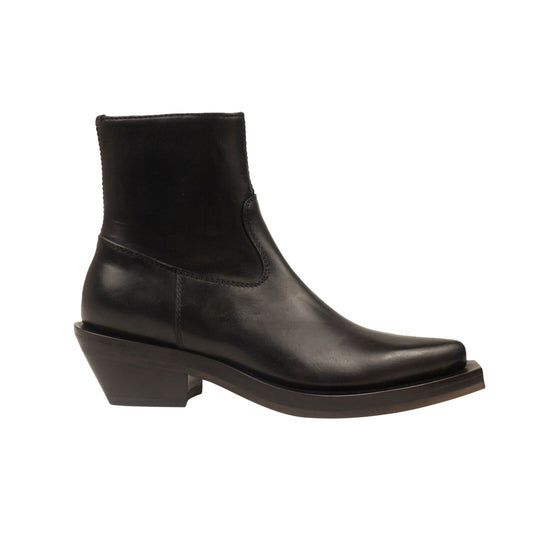 Ion Pointed Leather Ankle Boots - Black