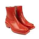 Ion Stained Leather Square Ankle Boots - Red