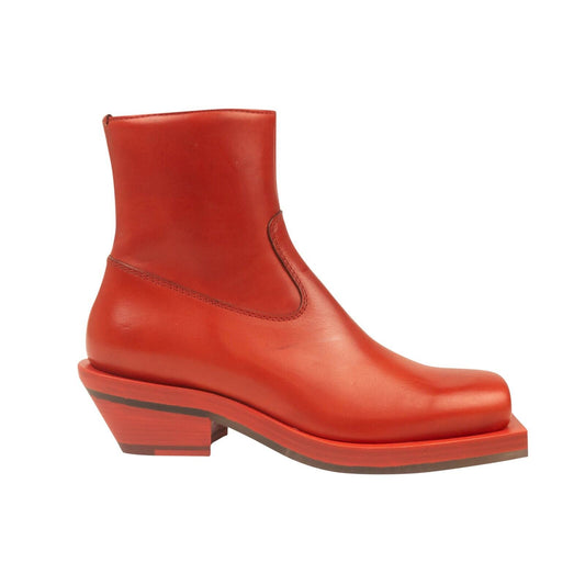 Ion Stained Leather Square Ankle Boots - Red