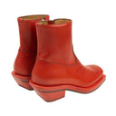 Ion Stained Leather Square Ankle Boots - Red