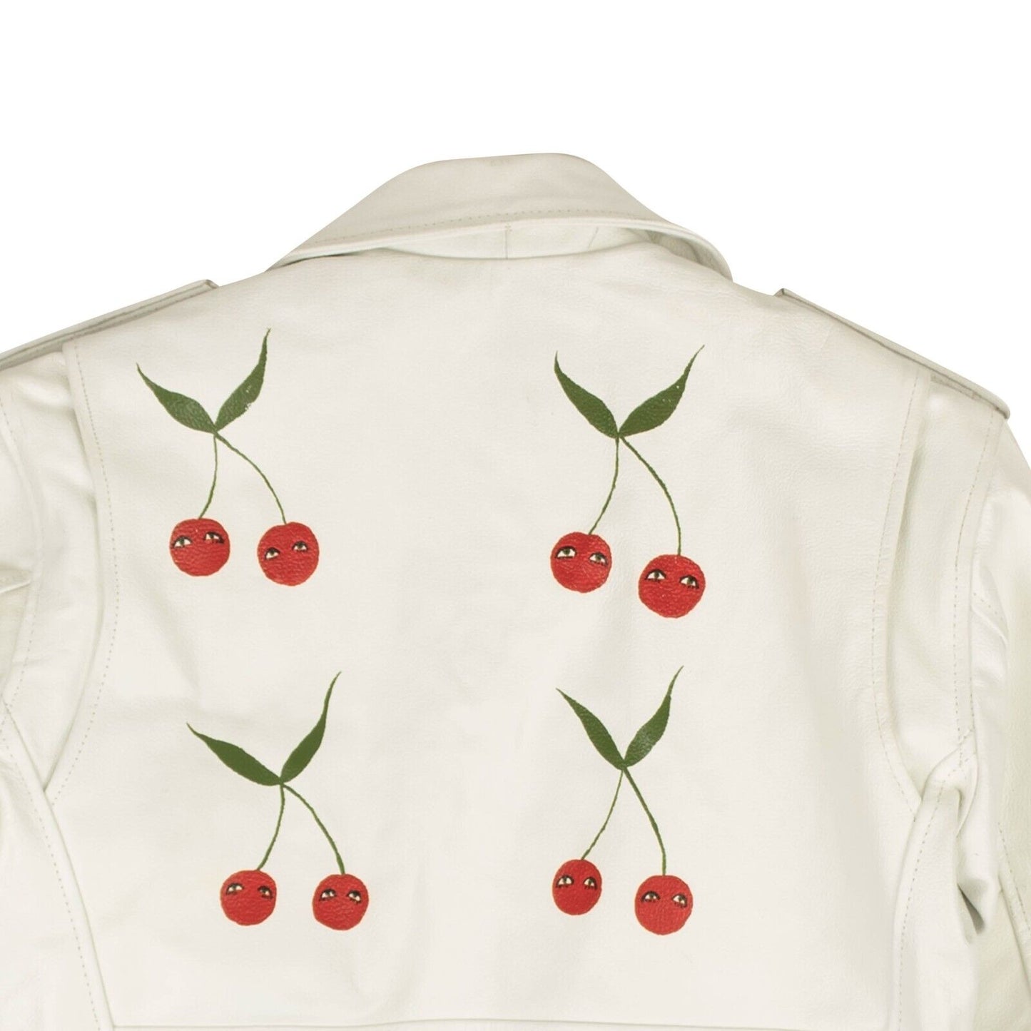 Patrick Church Hand Painted Cherry Leather Jacket - White
