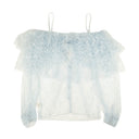 Rodarte Floral Tulle Long Sleeve Off Shoulder Blouse - Blue