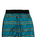 Blue Silk Plaid Straight Leg Track Pants