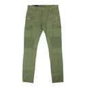 Green Khaki Slim Cut Ridged Cotton Cargo Jeans