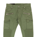 Green Khaki Slim Cut Ridged Cotton Cargo Jeans