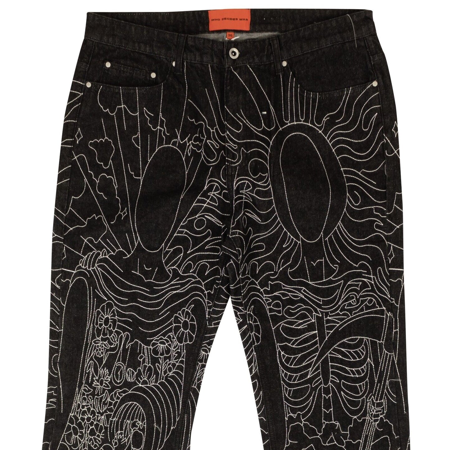 Who Decides War Duality Coal Embroidered Denim Jeans - Black