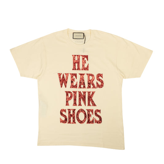 Gucci He Wears Pink Shoes Sequin T-Shirt - Ivory