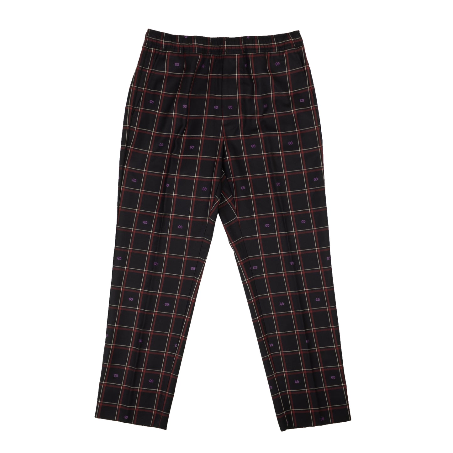 Navy Blue And Burgundy Plaid Wool Pants