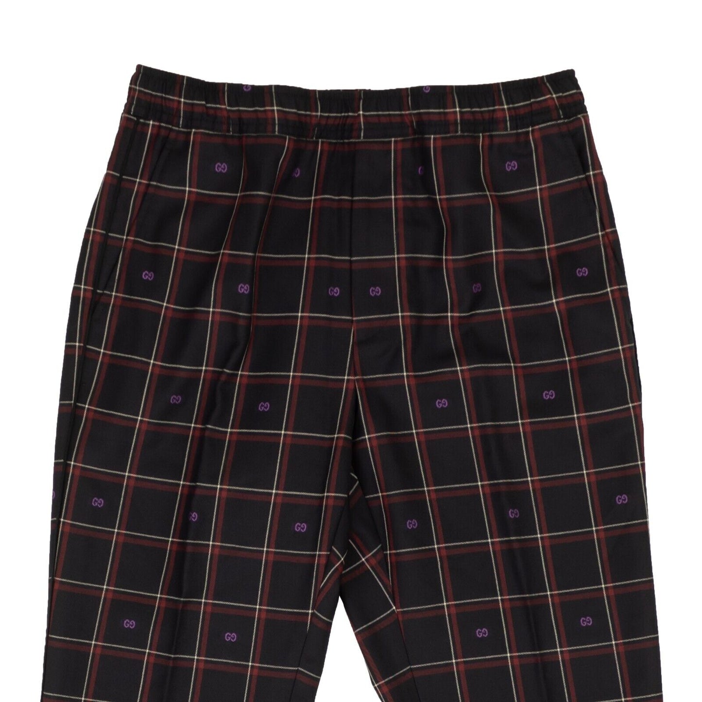 Navy Blue And Burgundy Plaid Wool Pants