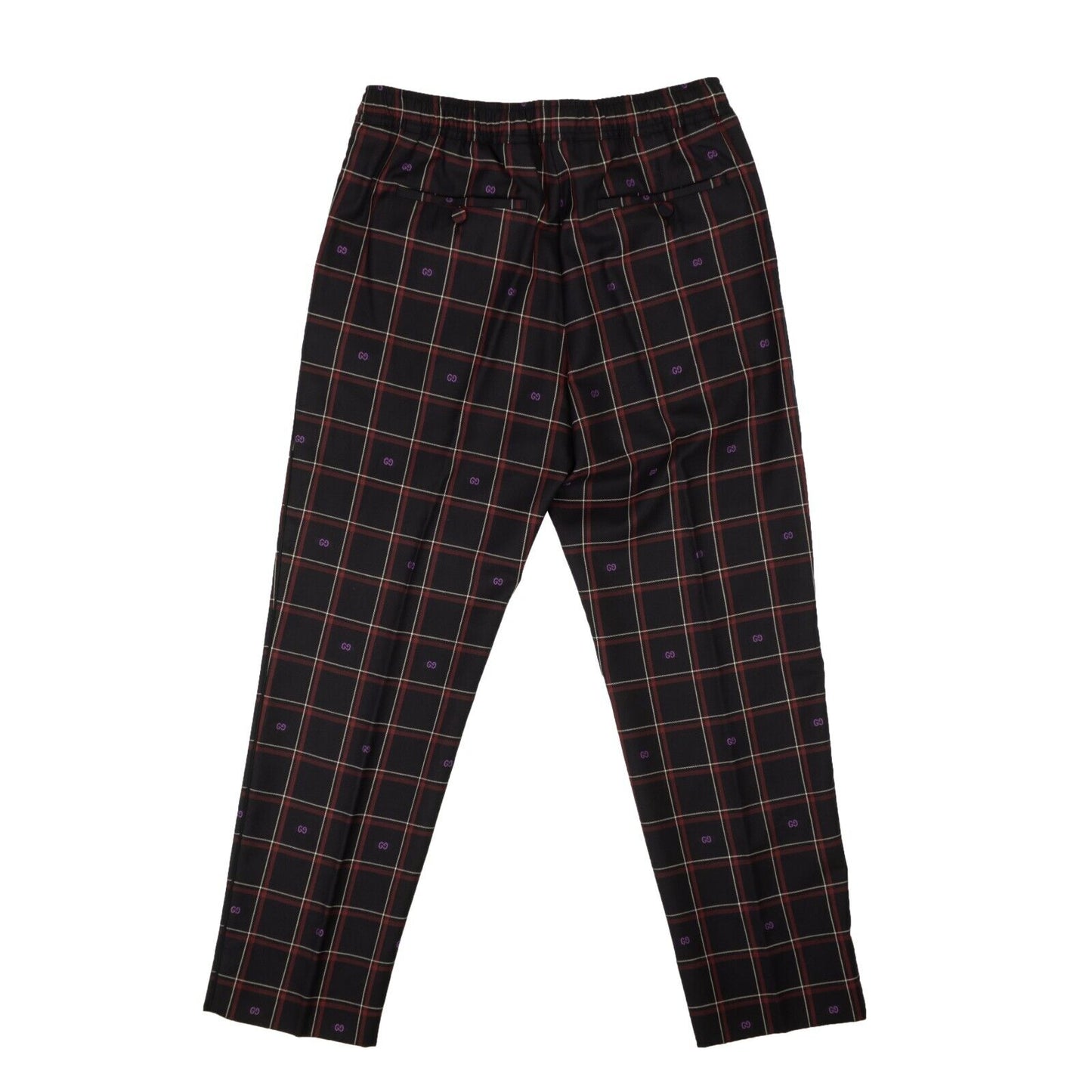 Navy Blue And Burgundy Plaid Wool Pants