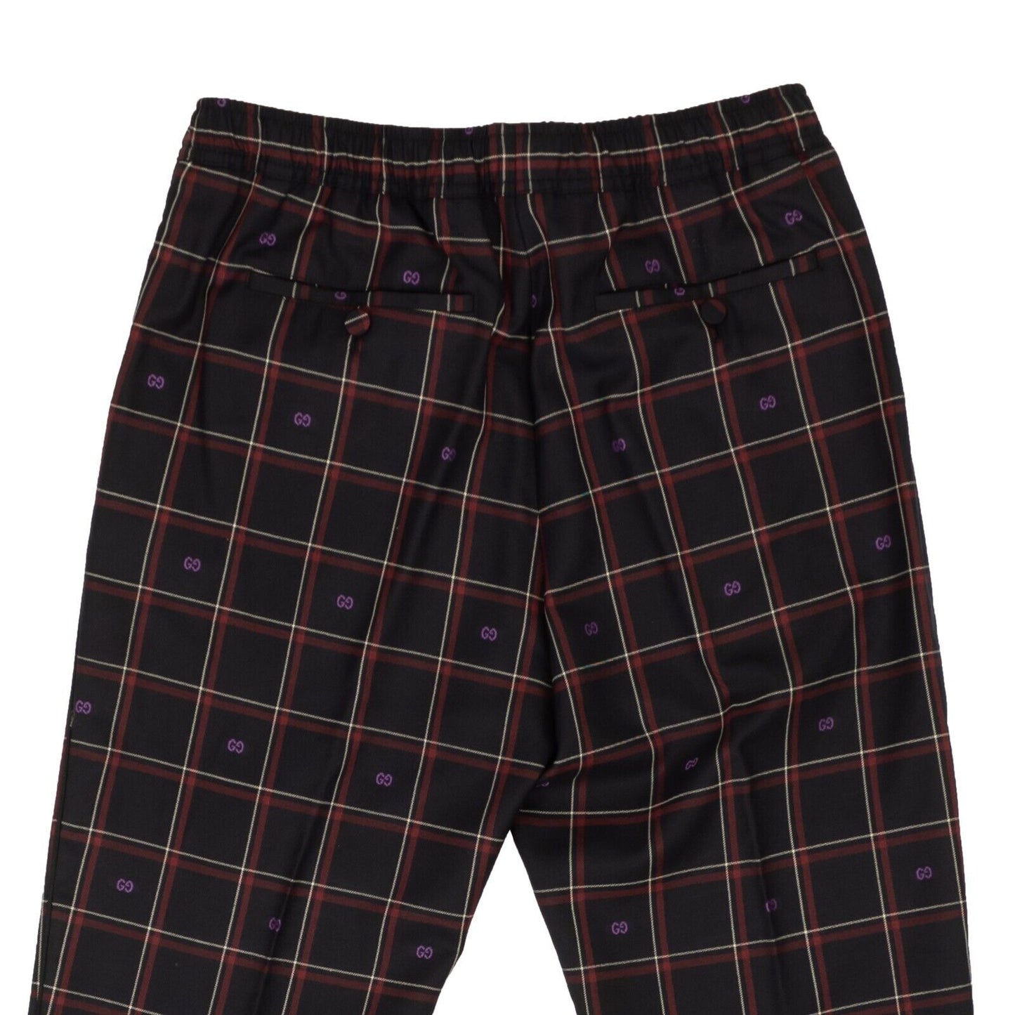 Navy Blue And Burgundy Plaid Wool Pants