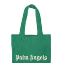 PALM ANGELS GREEN PA KNIT WOOL BLEND SHOPPER TOTE BAG
