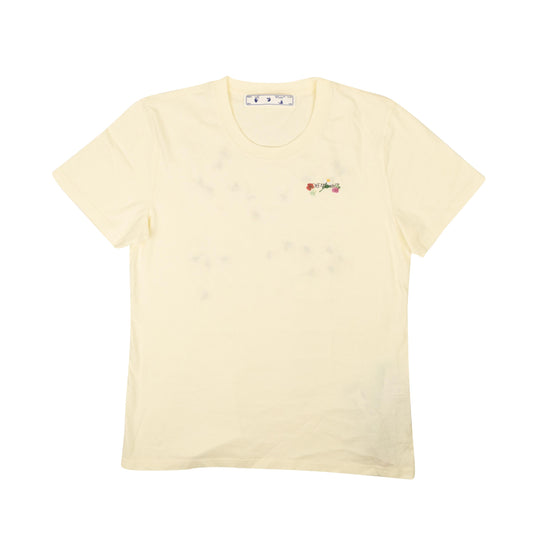 Off-White C/O Virgil Abloh Embroidered Arrow Flowers Casual Tee - Cream