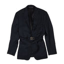 Navy Blue Textured Wool And Canvas Mohair Jacket