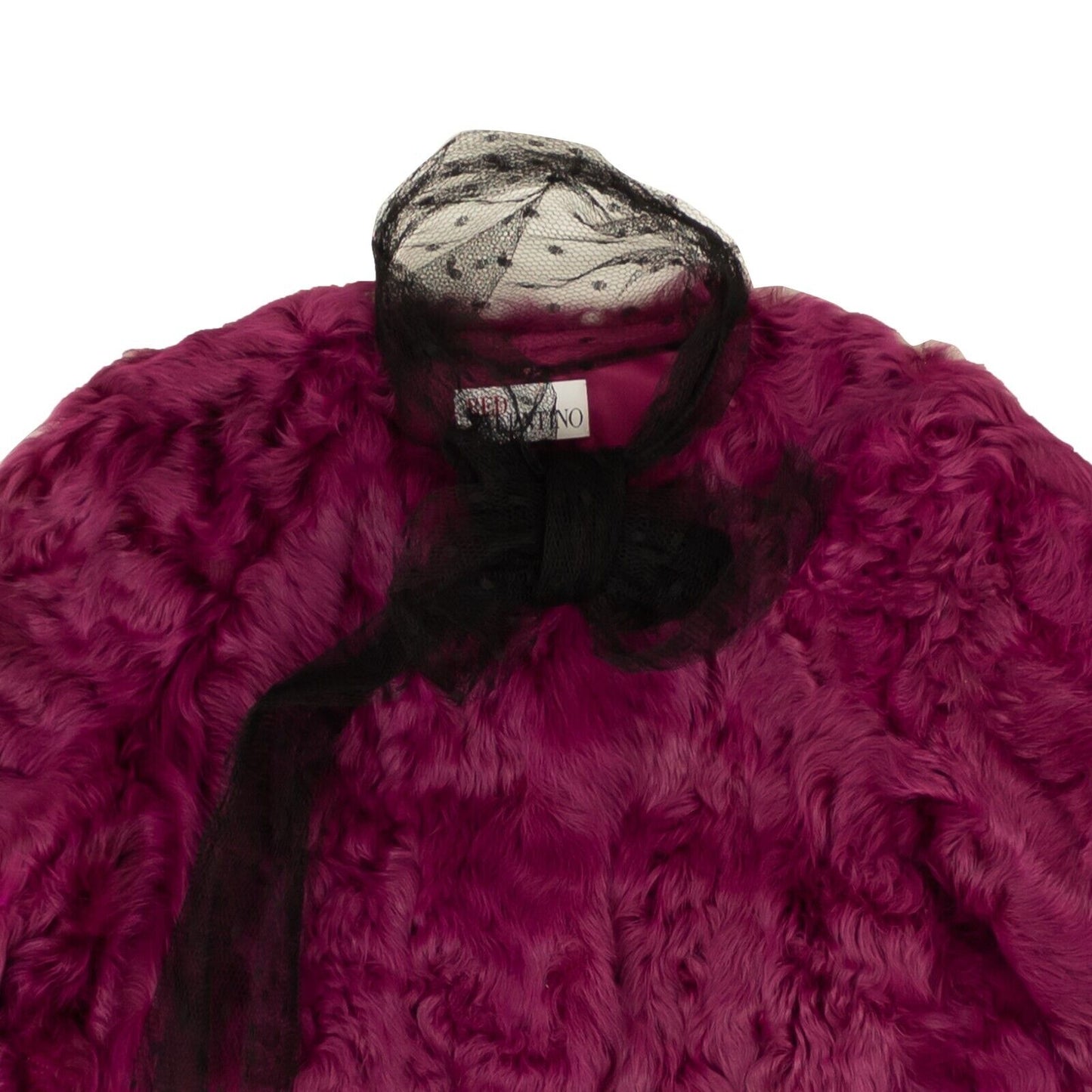 Fuchsia Tulle Trimmed Cropped Fur Jacket