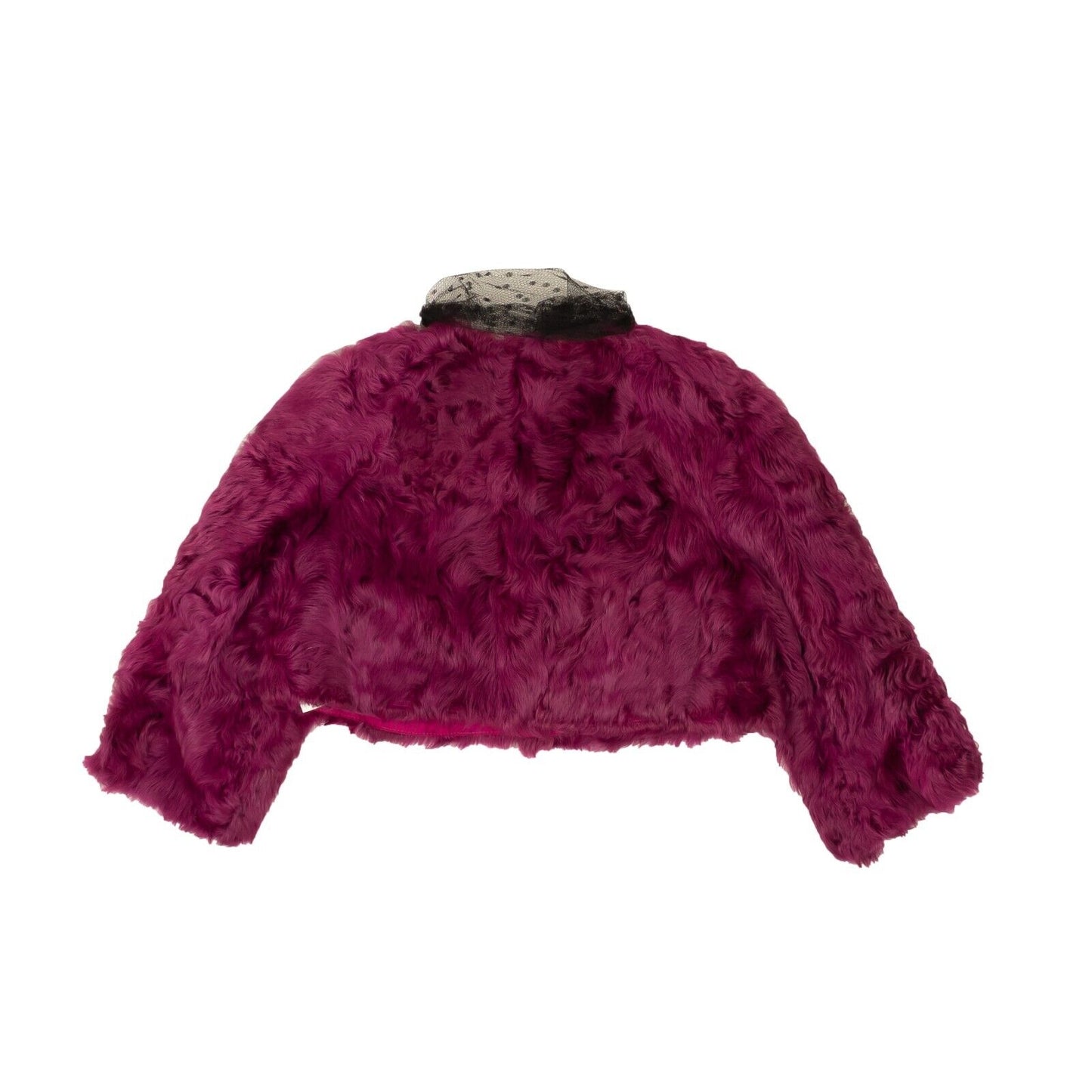 Fuchsia Tulle Trimmed Cropped Fur Jacket