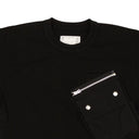 SACAI Black Cotton Zipper Short Sleeve T-Shirt