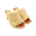 Beige Carre Rond Shearling Les Mules Heels