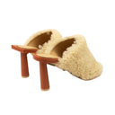 Beige Carre Rond Shearling Les Mules Heels
