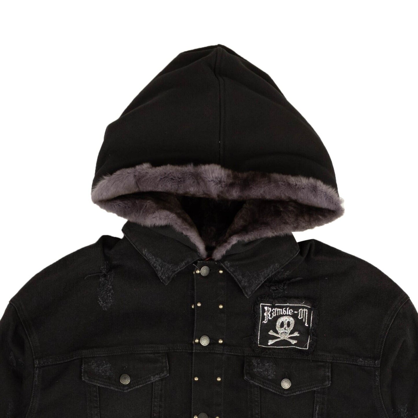 Black Fleetwood Fur Denim Hooded Trucker Jacket