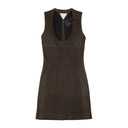 BOTTEGA VENETA BROWN QUILTED LEATHER SLEEVELESS DRESS