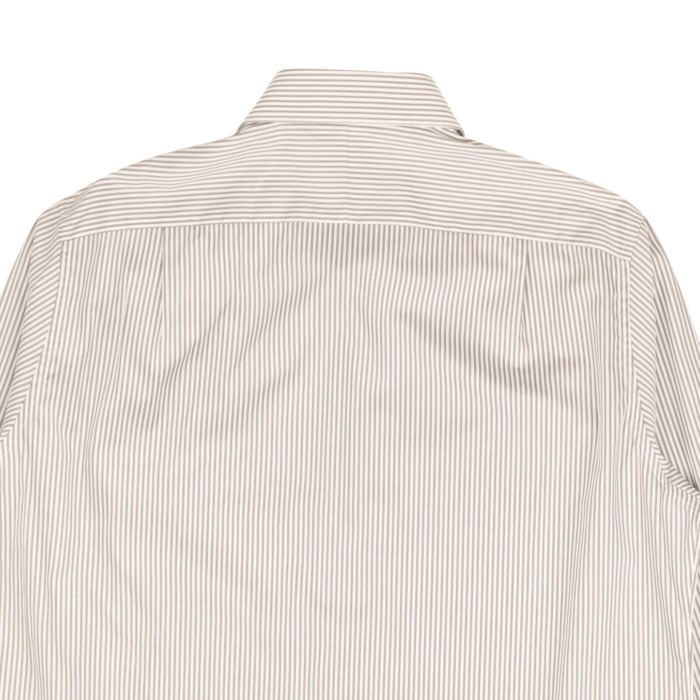 Taupe And White Striped Cotton Dress Shirt