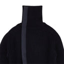 Navy Blue Ribbed Zipper Turtleneck Wool Sweater