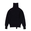 Navy Blue Ribbed Zipper Turtleneck Wool Sweater