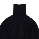 Navy Blue Ribbed Zipper Turtleneck Wool Sweater