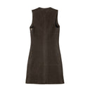 BOTTEGA VENETA BROWN QUILTED LEATHER SLEEVELESS DRESS