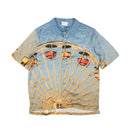Blue Ferris Wheel Print Silk Button Down Shirt