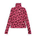 Pink Acrylic Wool Leopard Print Turtleneck Top