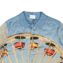 Blue Ferris Wheel Print Silk Button Down Shirt