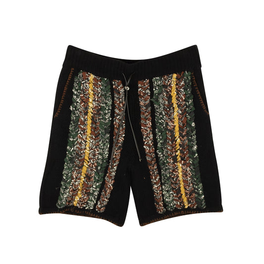 Black And Multi Cotton Braided Bandana Knit Shorts