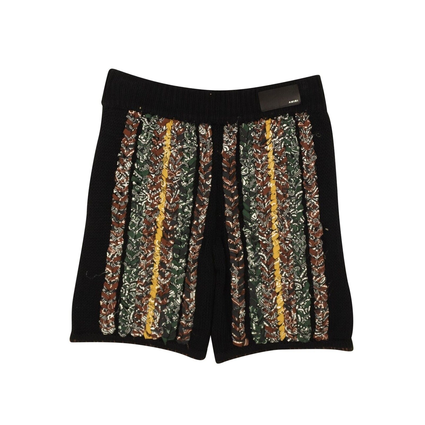 Black And Multi Cotton Braided Bandana Knit Shorts